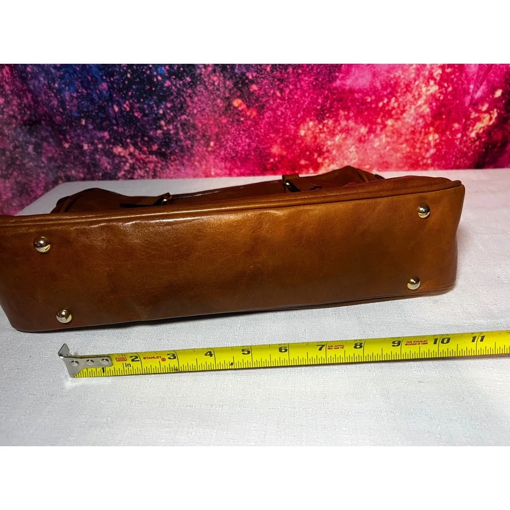 Harolds Style Vintage 1980s Leather Satchel Cognac Brown Top Handle Bag 14x9